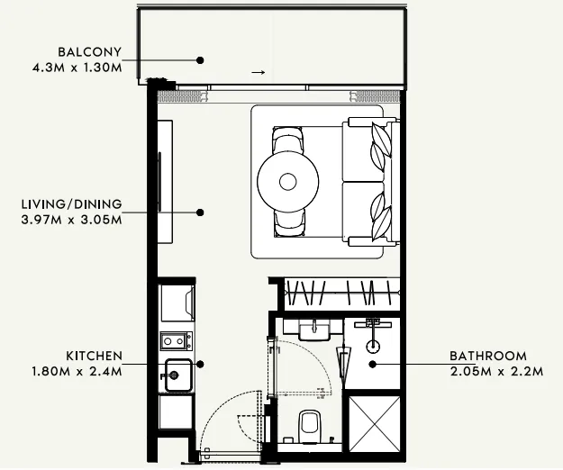 Azizi Milan Studio floor plan, 326 sqft