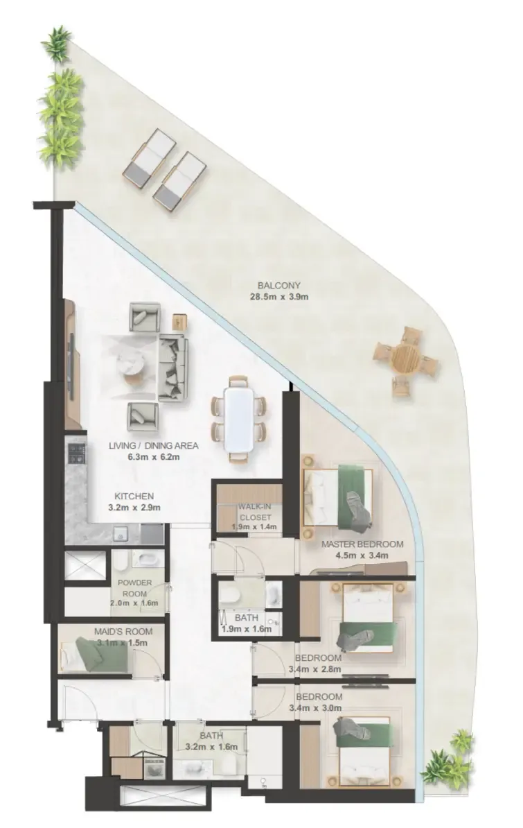 Oystra 3 bed floor plan, 2,116 sqft