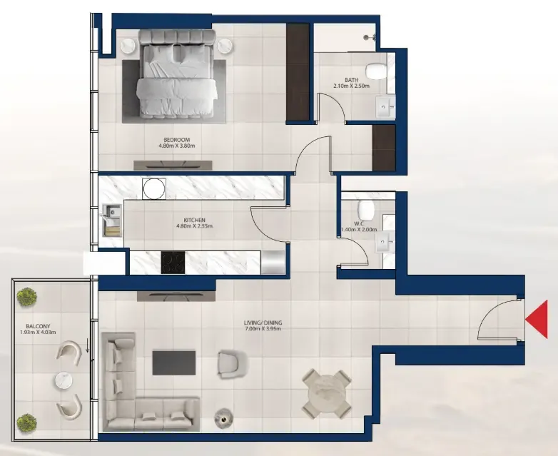 Al Vista 1 bed floor plan, 1,014 sqft