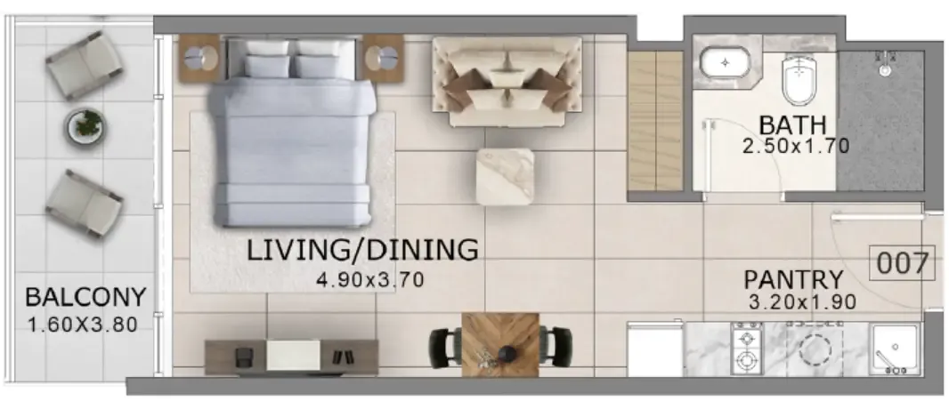 Arlington Park 2 Studio floor plan, 413 sqft