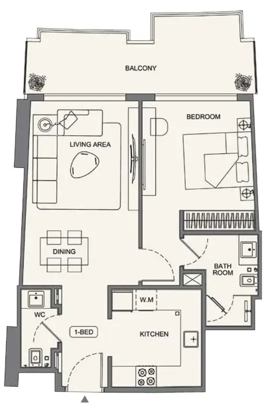 Binghatti Wraith 1 bed floor plan, 752 – 757 sqft