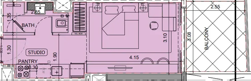 Project Maybach Studio floor plan, 385 sqft