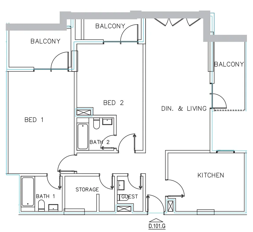 Janayen Avenue 2 bed floor plan, 1,586 sqft