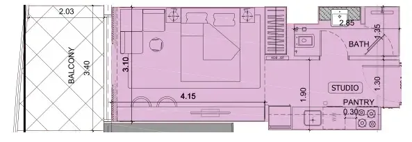 Project Maybach Studio floor plan, 380 sqft