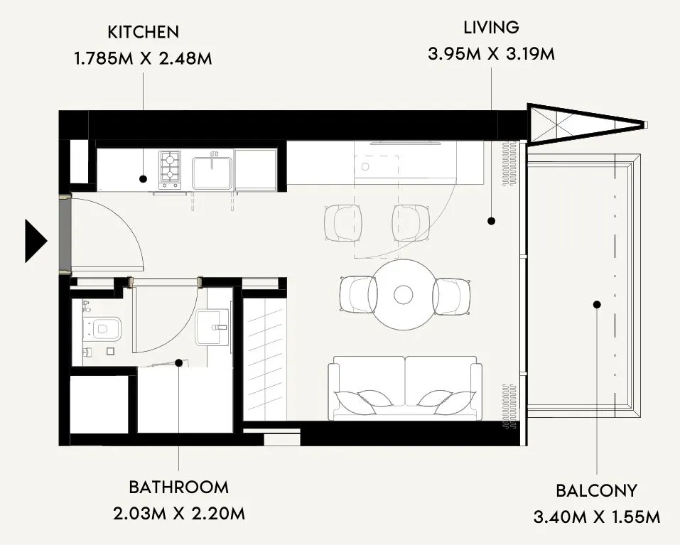 Azizi Wares Studio floor plan, 330 sqft