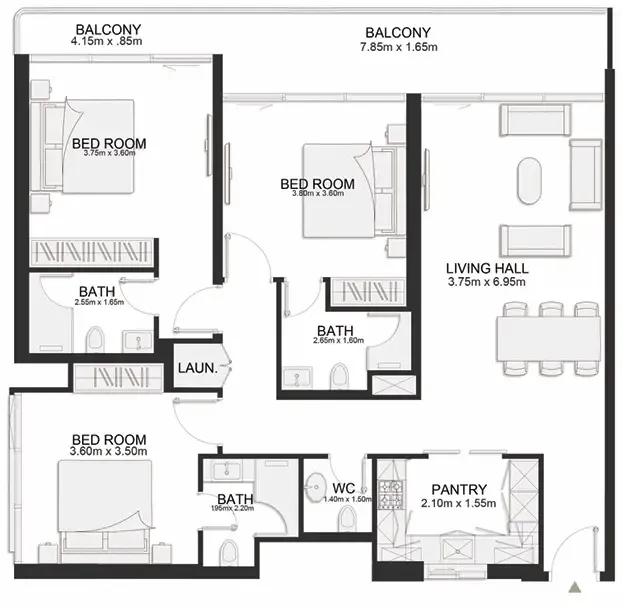 Ashley Hills 3 bed floor plan, 1,455 sqft