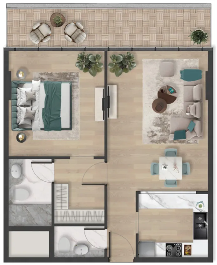 Pelagia 1 bed floor plan, 1,004 sqft