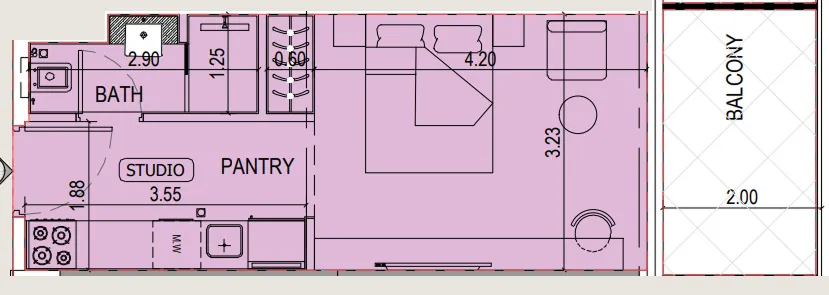 Binghatti Sky Terraces Studio floor plan, 385 sqft