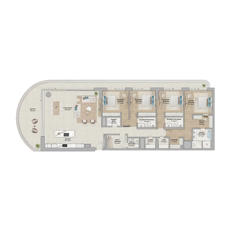 Fahid Beach Terraces 4 bed floor plan, 4,060 sqft