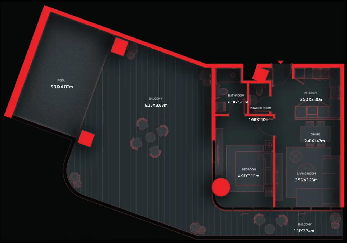 Tonino Lamborghini Residences by BNW Developments 1 bed floor plan, 1,582 – 1,914 sqft