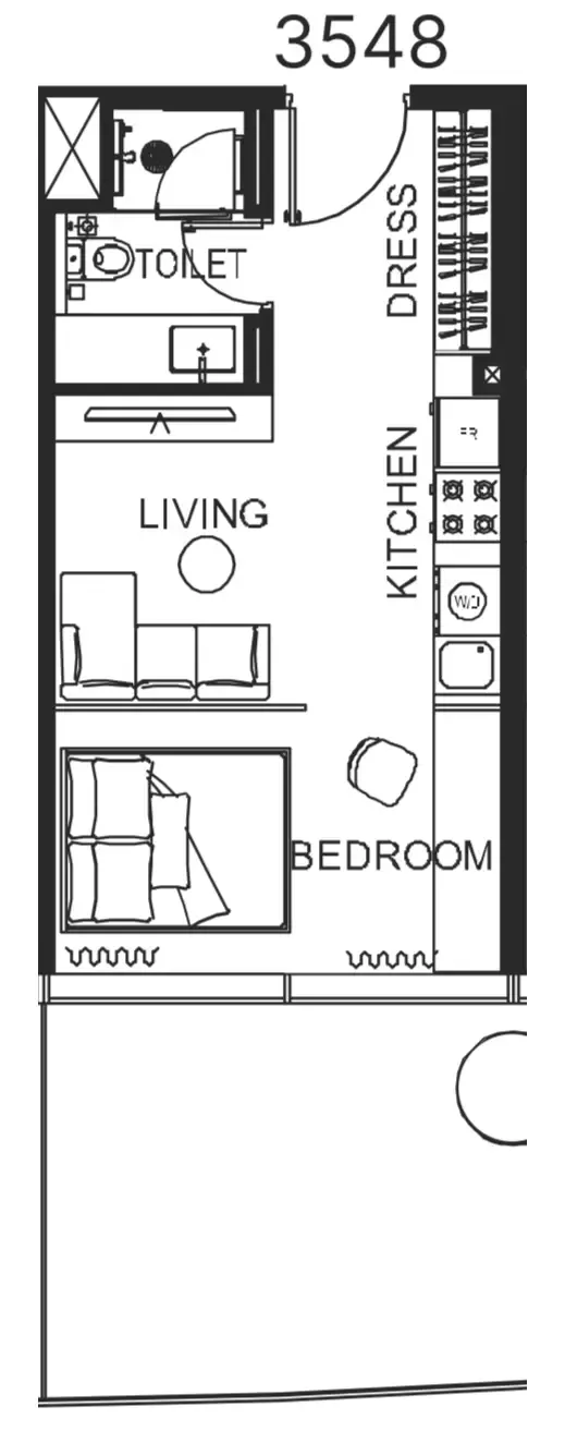 The WOW Tower Studio floor plan, 492 sqft