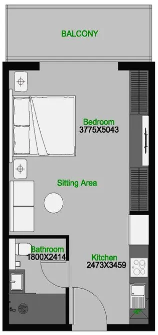 The Central Downtown Studio floor plan, 466 sqft
