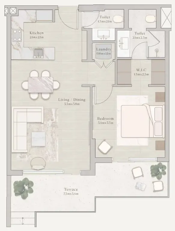 Emerge Residences 1 bed floor plan, 873 sqft