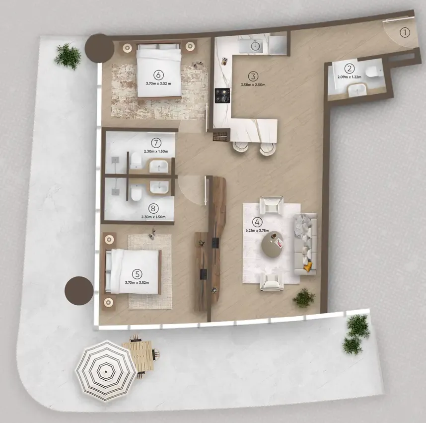 Azure by Lapis 2 bed floor plan, 1,601 sqft