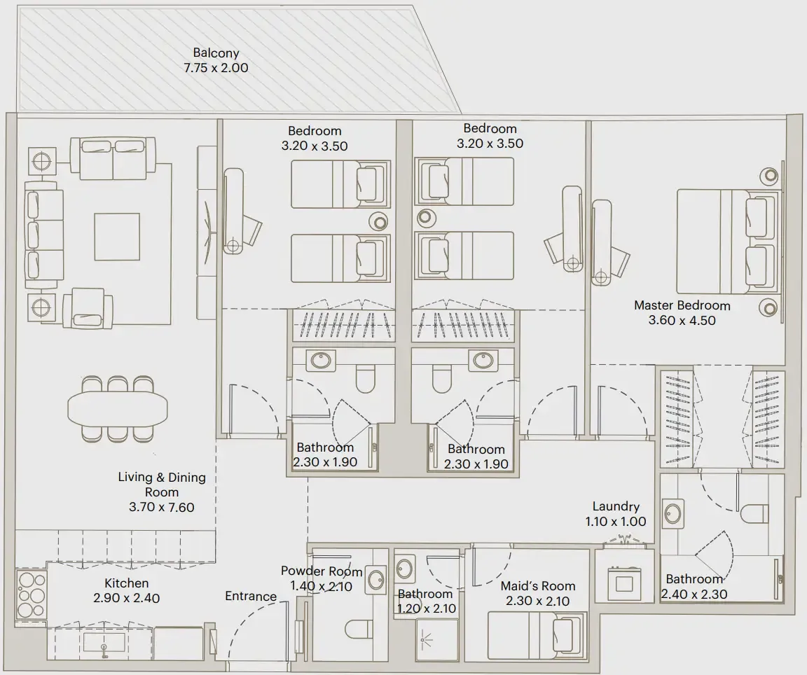 Eleve 3 bed floor plan, 1,694 sqft