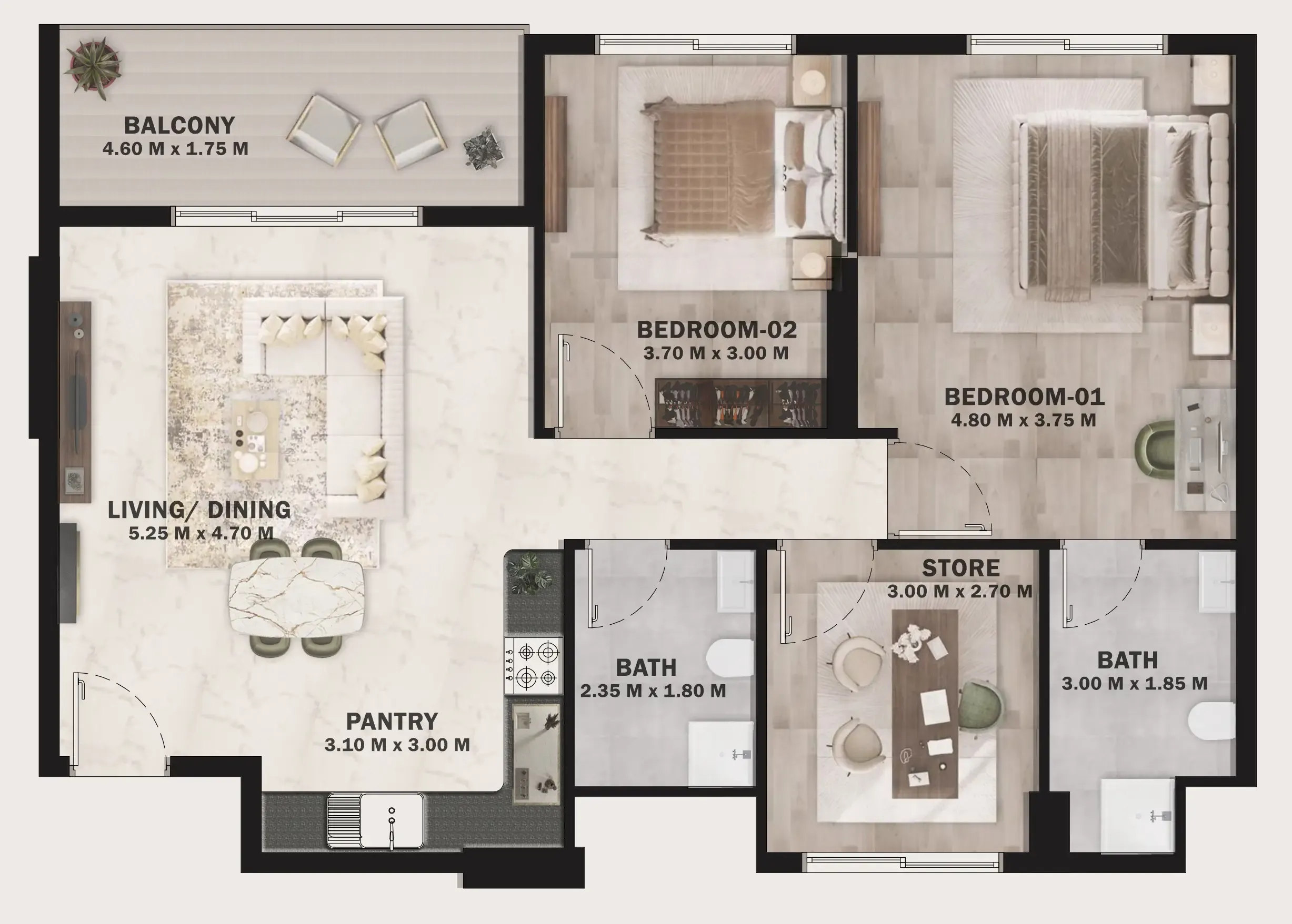 VOI Residence 2 bed floor plan, 1,003 sqft