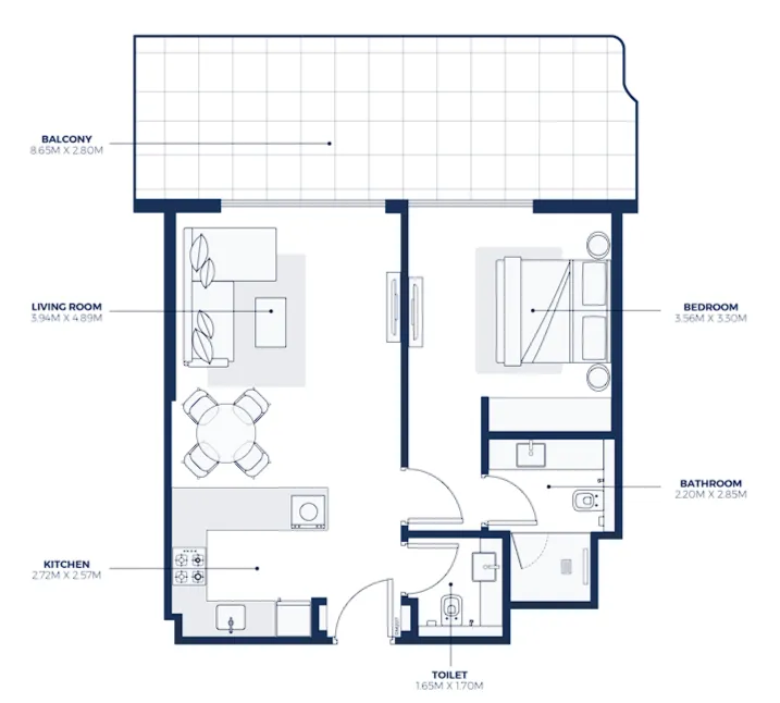 Creek Views 3 1 bed floor plan, 901 sqft