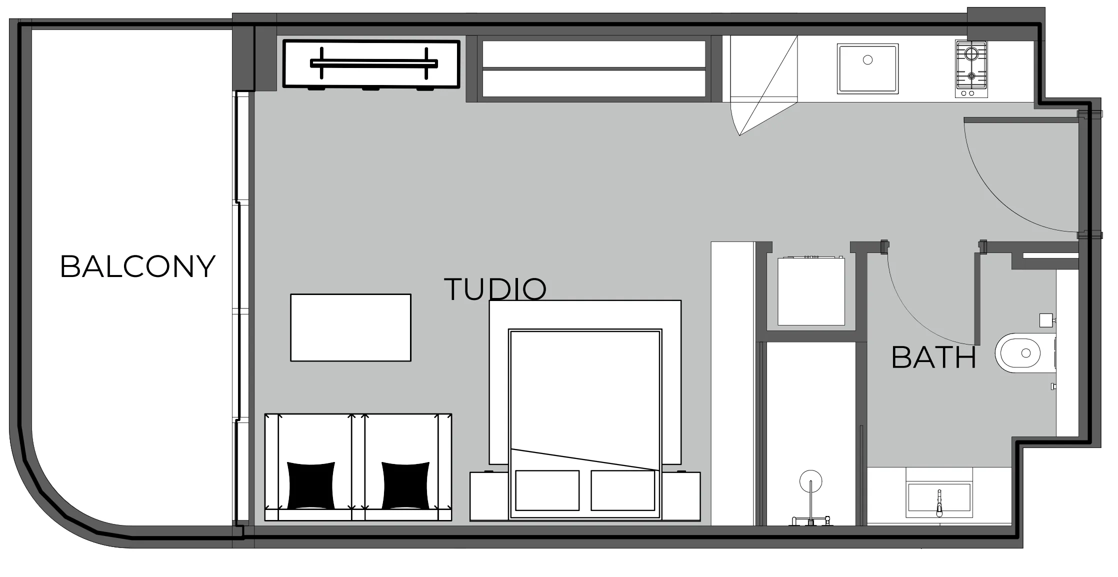 The Boulevard Studio floor plan, 464 sqft