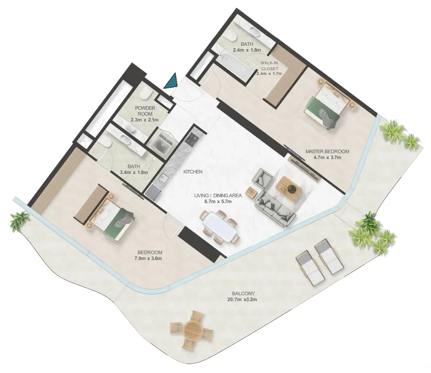 Oystra 2 bed floor plan, 1,953 sqft