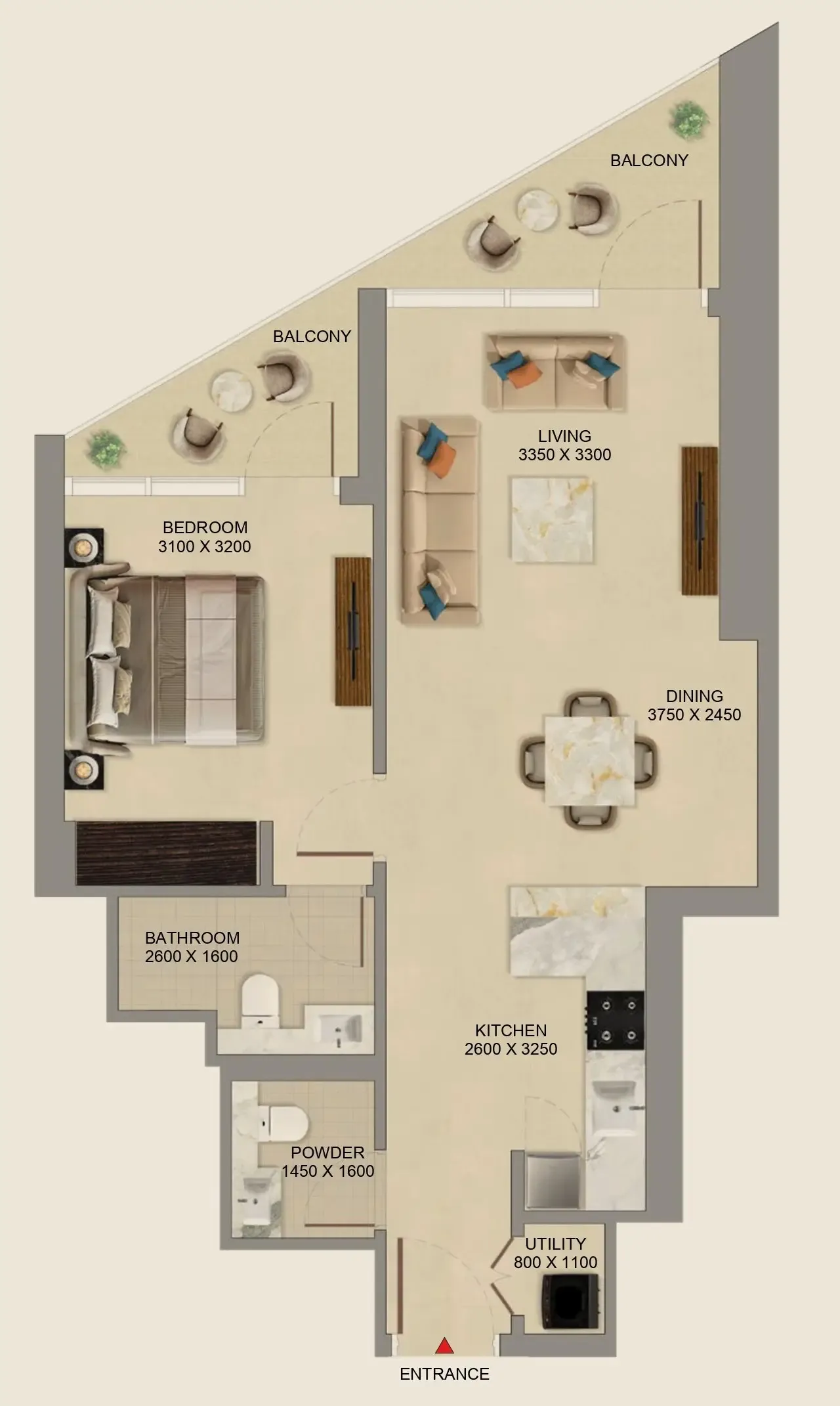 Skyvue Altier 1 bed floor plan, 739 – 752 sqft