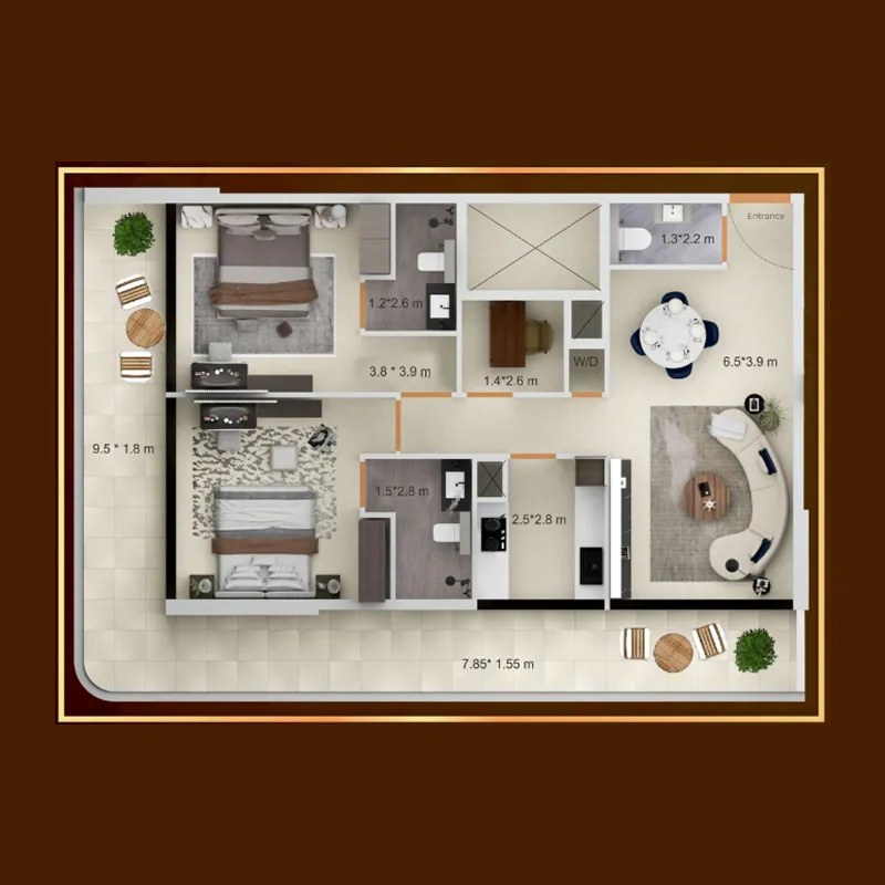 Symbolic Zen Residences 2 bed floor plan, 1,412 sqft