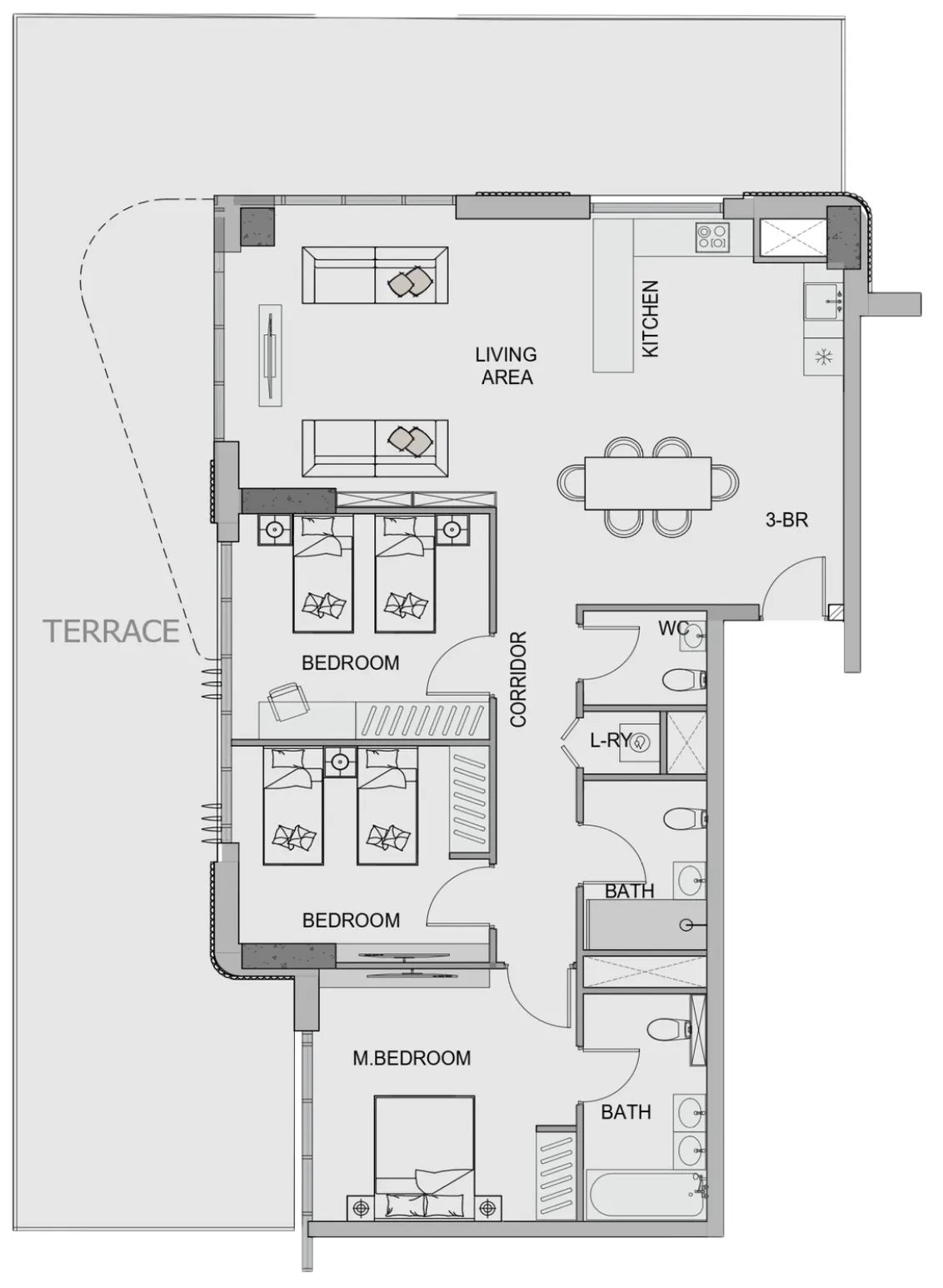 Edgewater Residences 1, 2 and 3 3 bed floor plan, 3,431 sqft