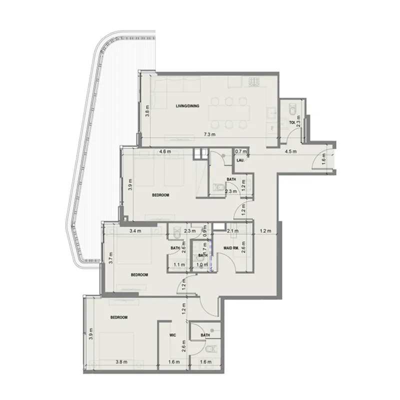 Blue Marina Residence 3 bed floor plan, 1,795 – 1,797 sqft