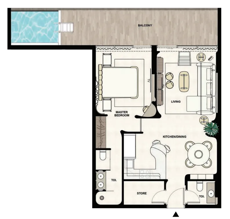 Natuzzi Harmony 1 bed floor plan, 980 – 1,073 sqft