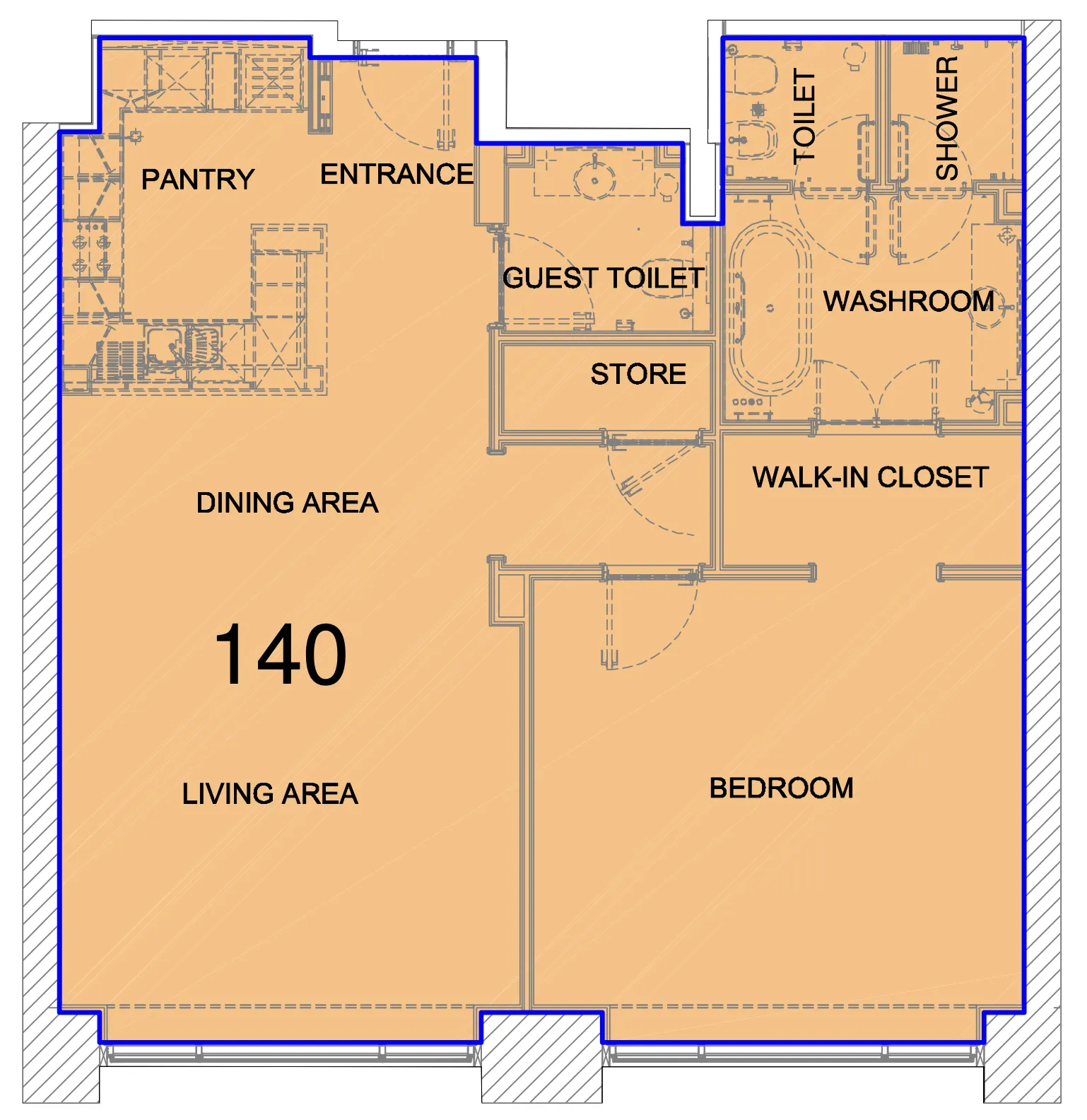 Fairmont Marina Residences 1 bed floor plan, 988 – 998 sqft