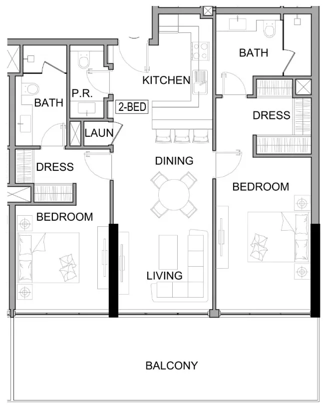 Damac Lagoons Views Phase 3 2 bed floor plan, 1,268 sqft