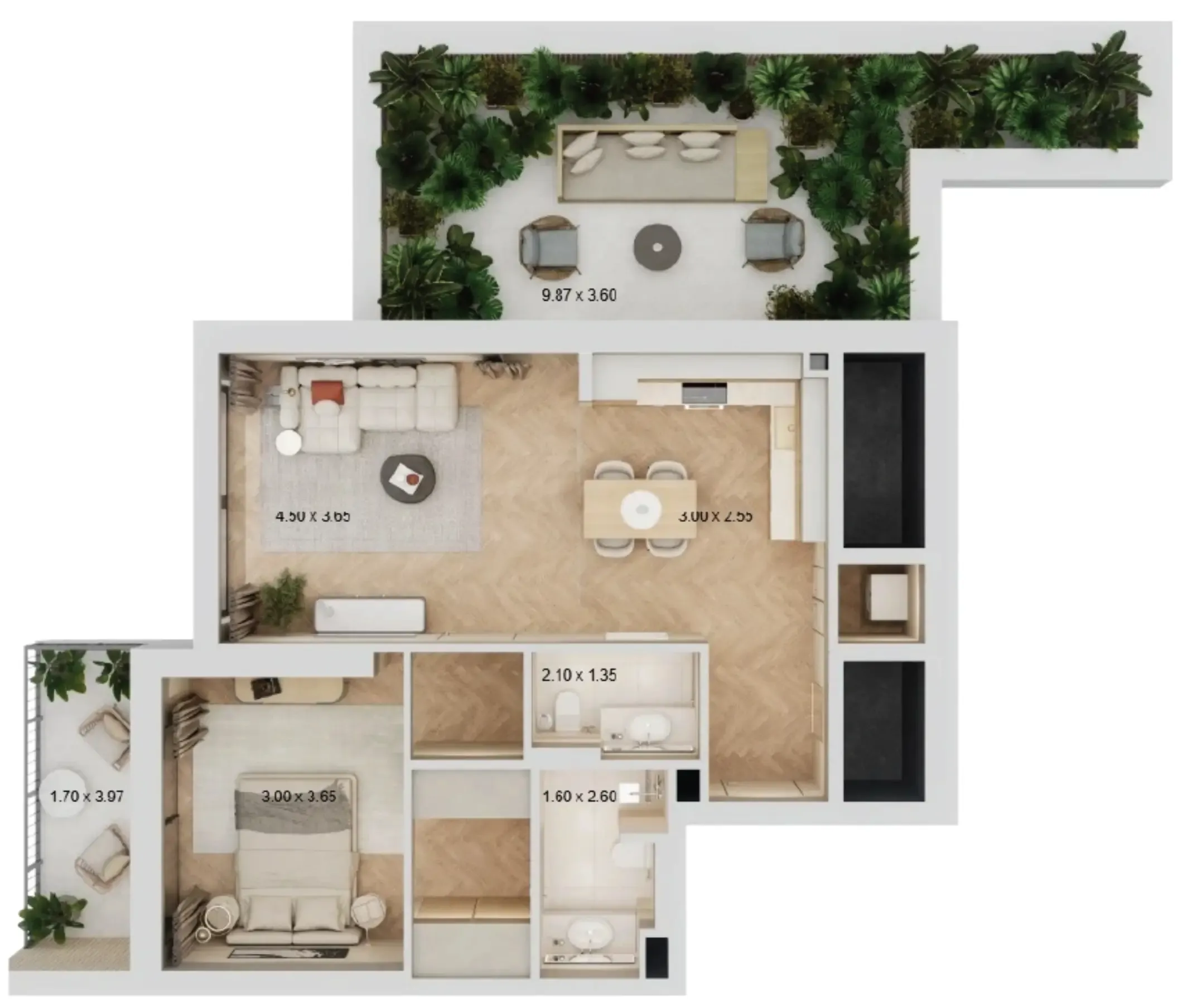 Arisha Terraces 1 bed floor plan, 1,099 sqft