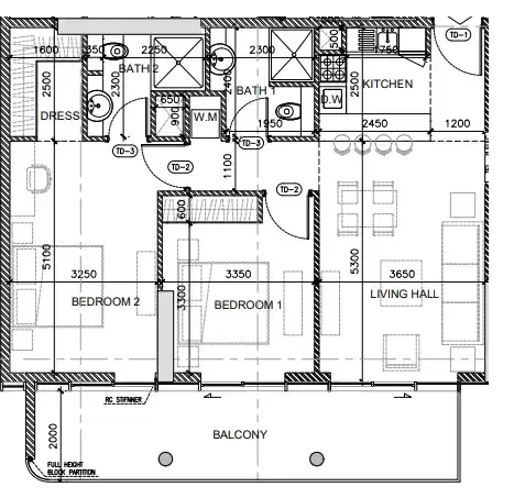 Oak Yard 2 bed floor plan, 1,089 – 1,112 sqft
