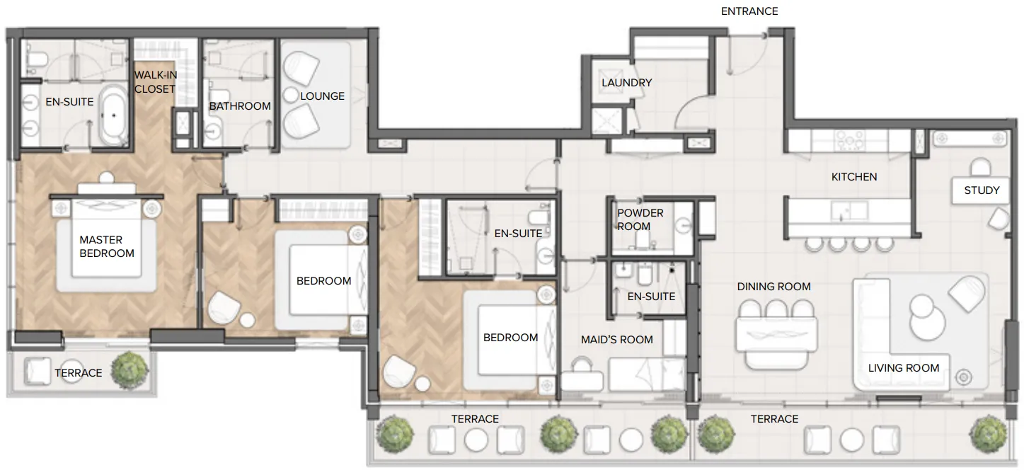 Residences Du Port Autograph Collection 3 bed floor plan, 2,498 sqft