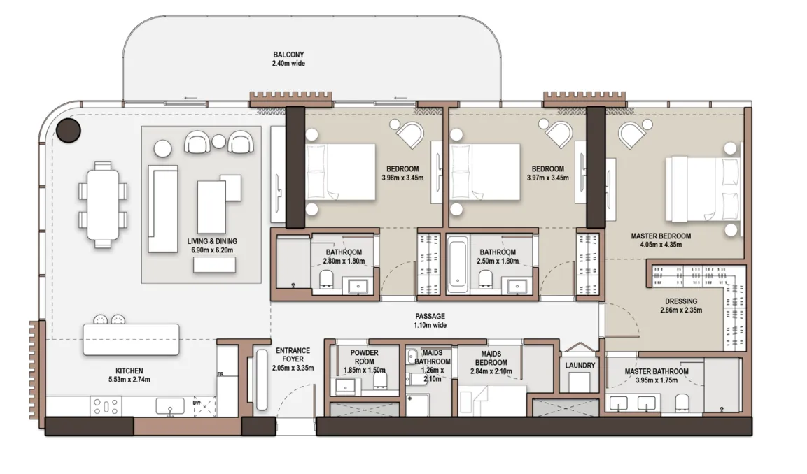 The Edit at d3 3 bed floor plan, 2,150 – 2,267 sqft