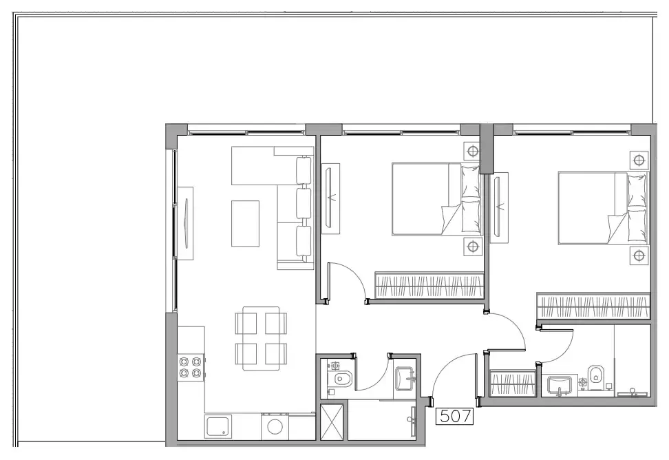 Trevino 2 bed floor plan, 1,365 sqft