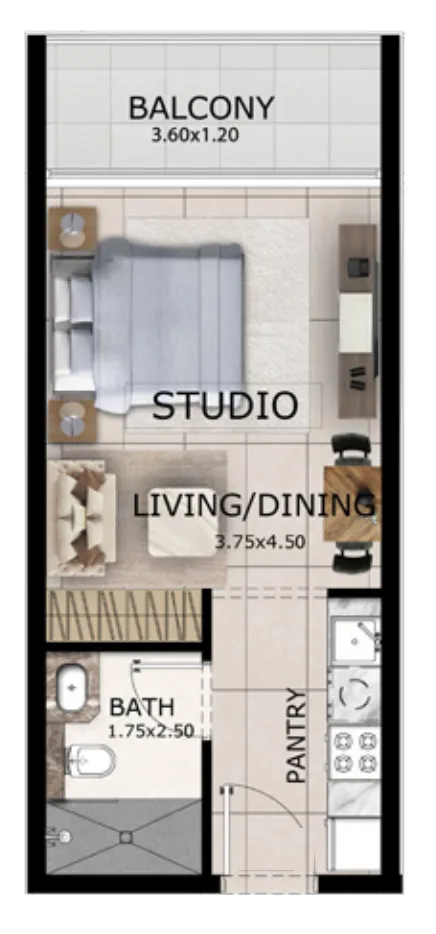 Mayfair Gardens Studio floor plan, 387 sqft