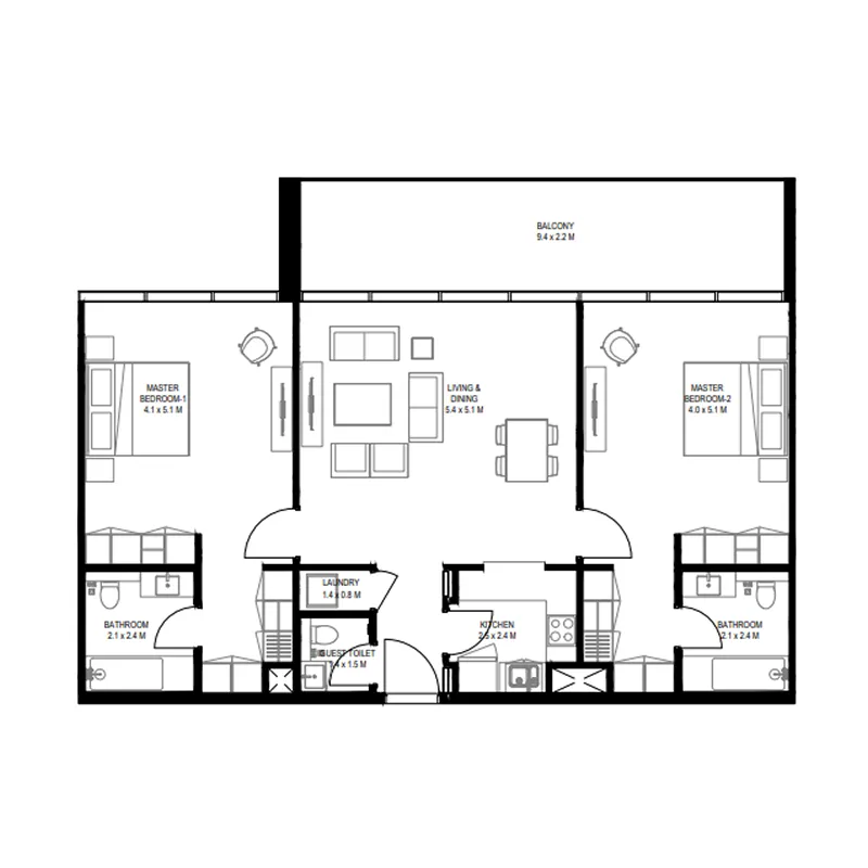 Nesba 2 Aljada 2 bed floor plan, 1,422 sqft