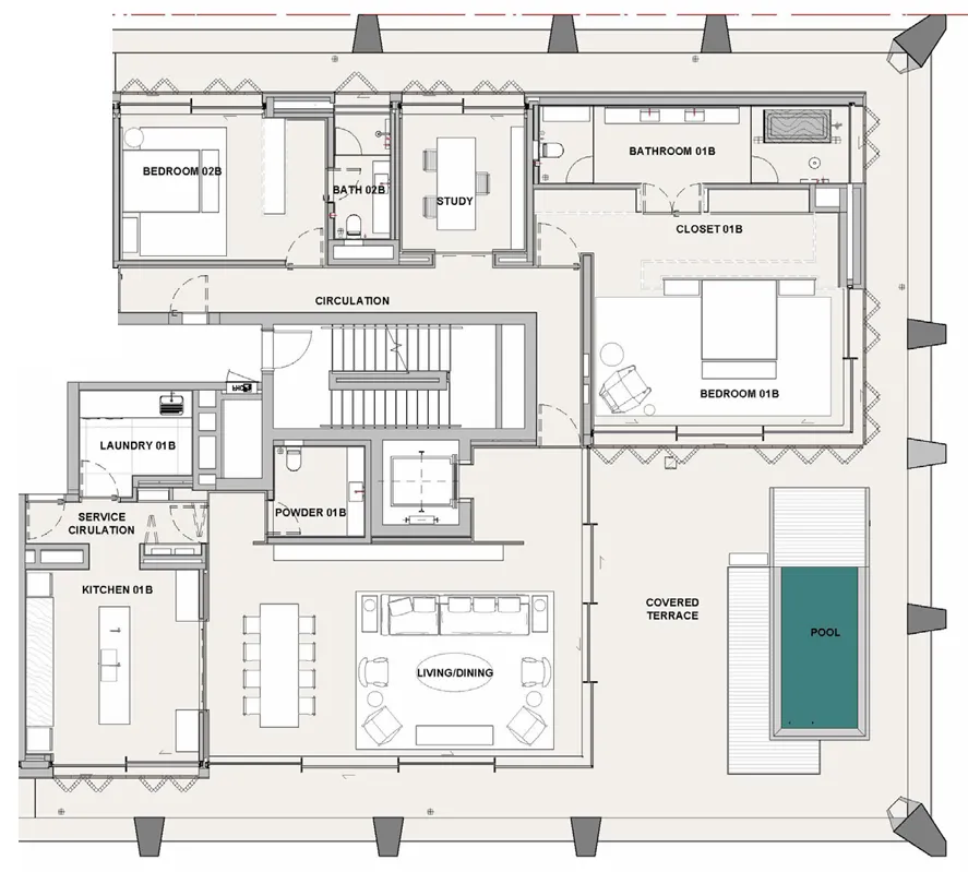 Sea Mirror Residences 2 bed floor plan, 4,756 sqft