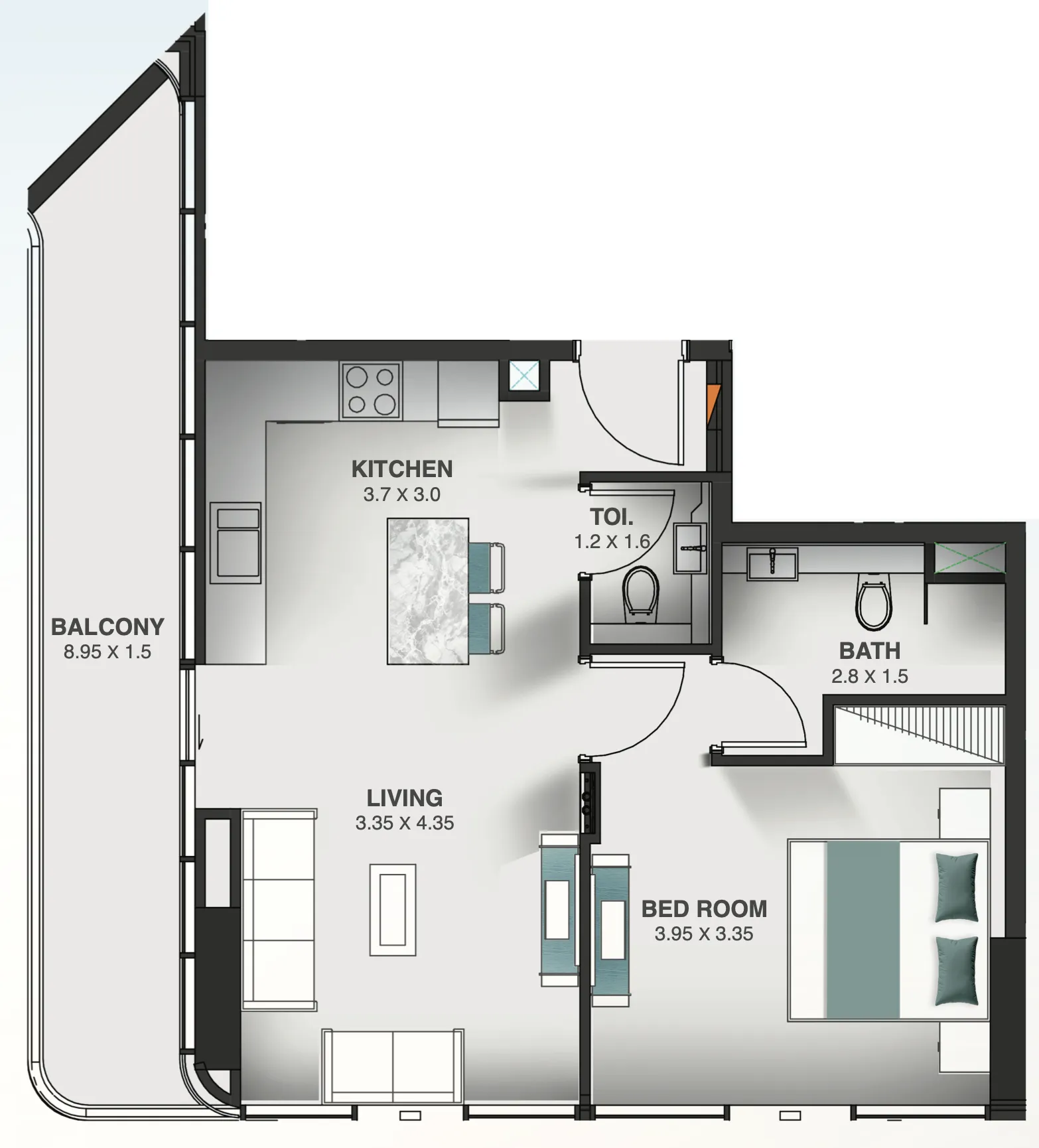 Floarea Oasis 1 bed floor plan, 762 – 763 sqft