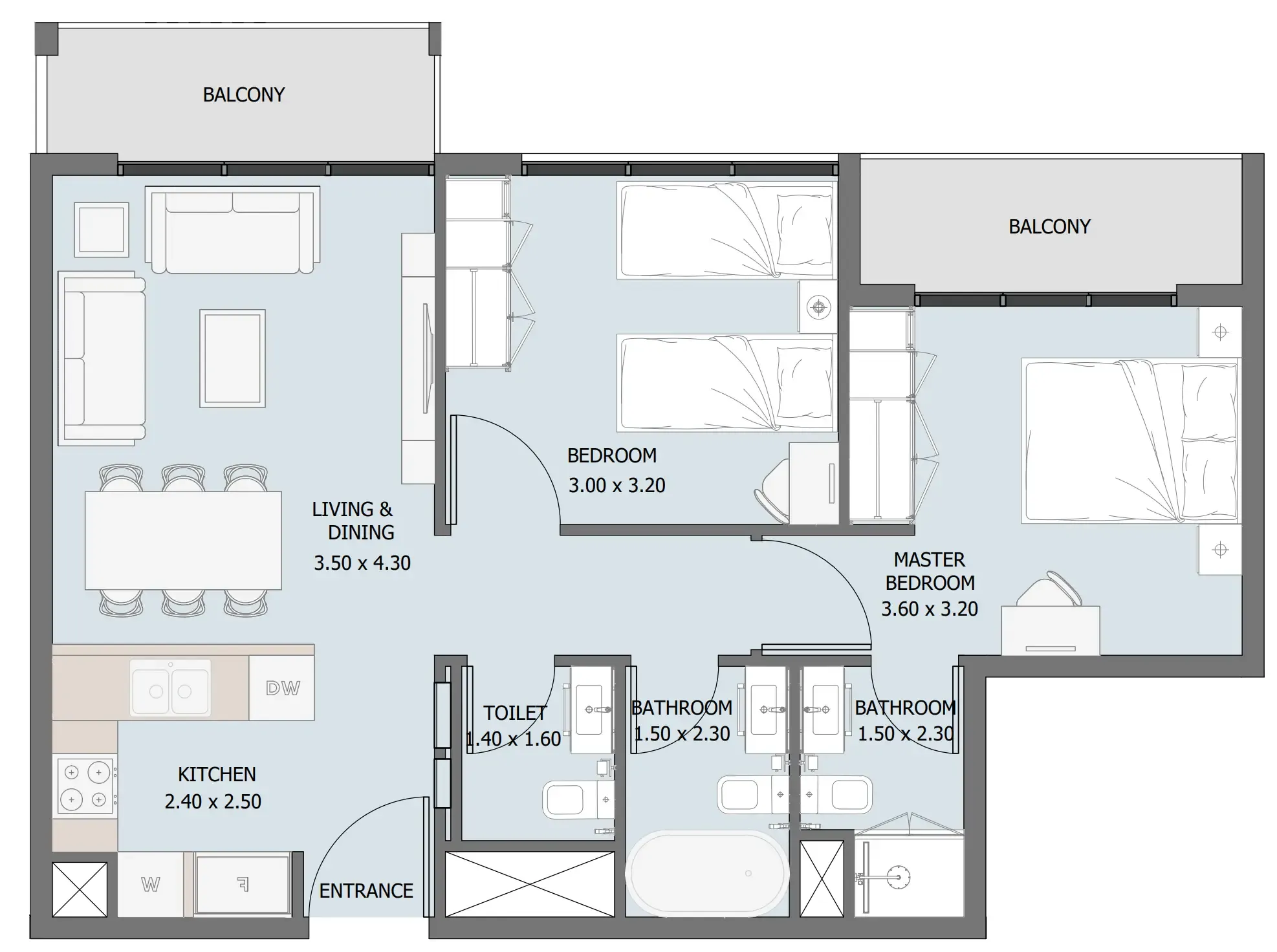 Verdana III 2 bed floor plan, 809 – 811 sqft