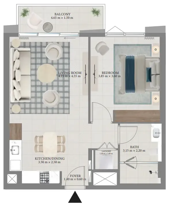 Fior 1 1 bed floor plan, 760 sqft
