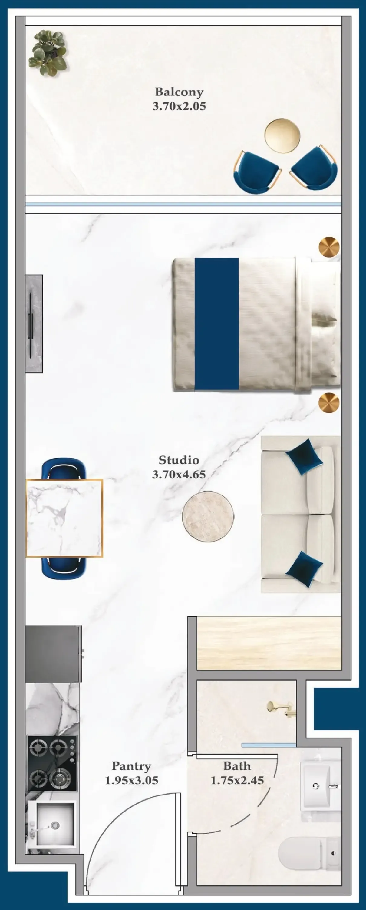 Serenz Studio floor plan, 397 sqft