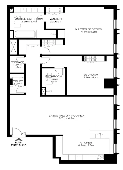 Al Waha 2 bed floor plan, 1,540 sqft