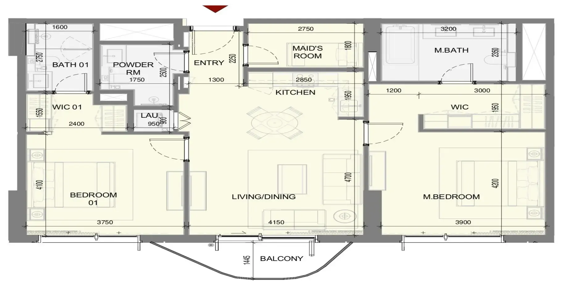 Takaya 2 bed floor plan, 1,199 sqft