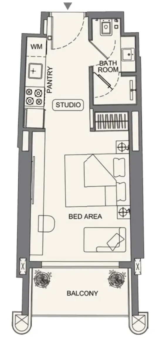 Binghatti Wraith Studio floor plan, 378 sqft