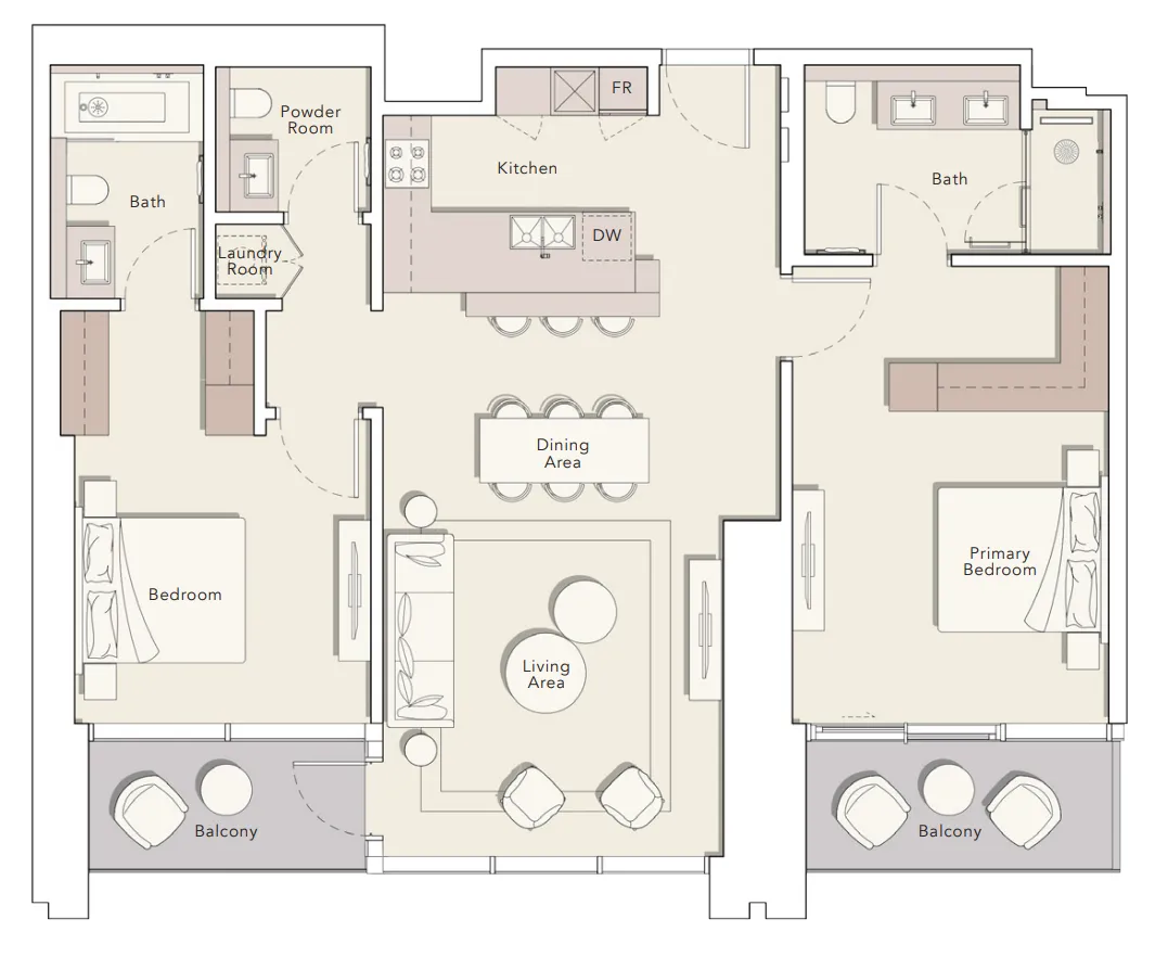 One River Point 1 bed floor plan, 1,060 sqft