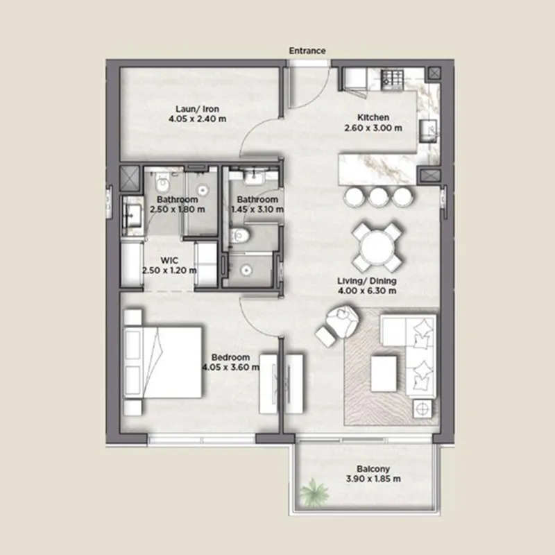 Riviera Lodge 1 bed floor plan, 934 – 935 sqft