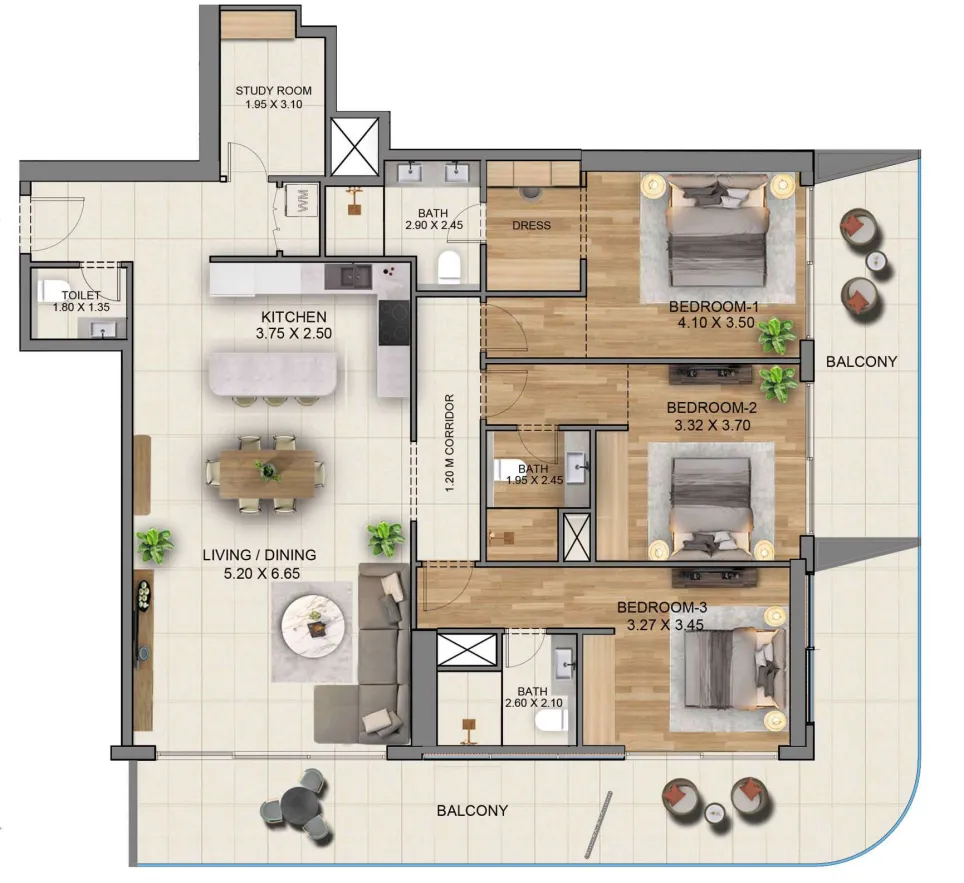 Sky Hills Residence 3 3 bed floor plan, 2,193 sqft