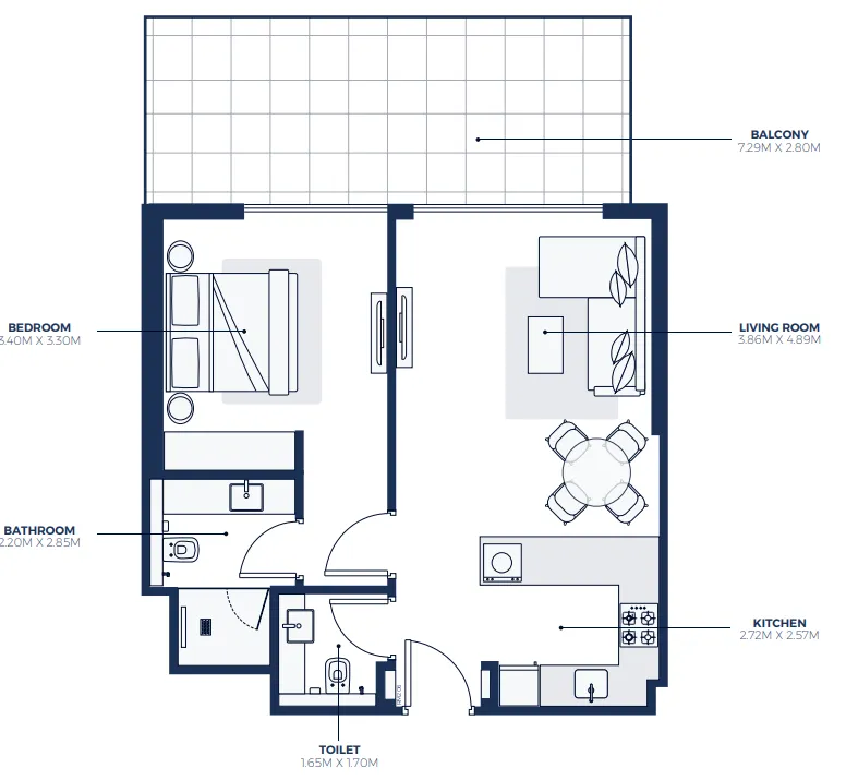 Creek Views 3 1 bed floor plan, 854 sqft