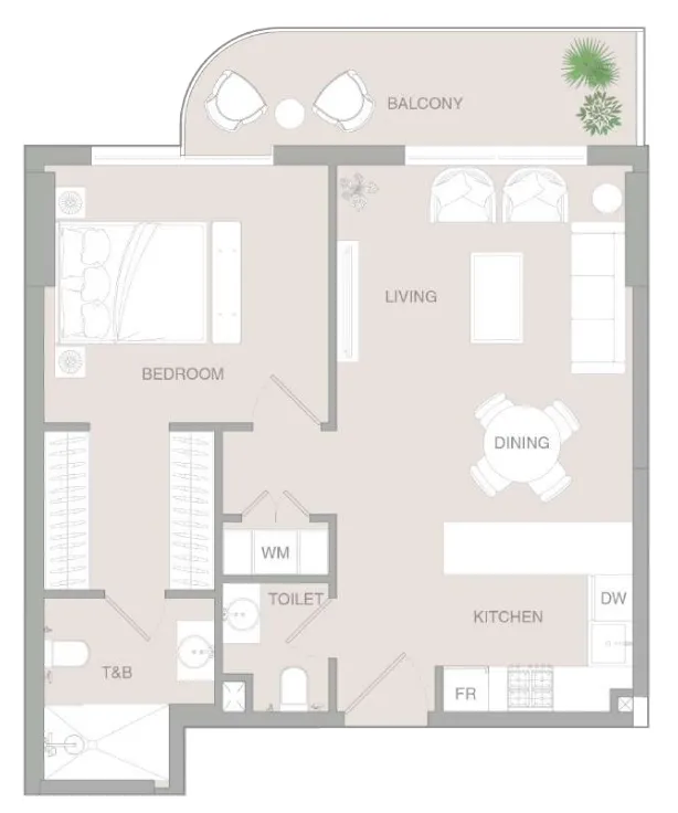 VERDAN1A 3 1 bed floor plan, 758 sqft